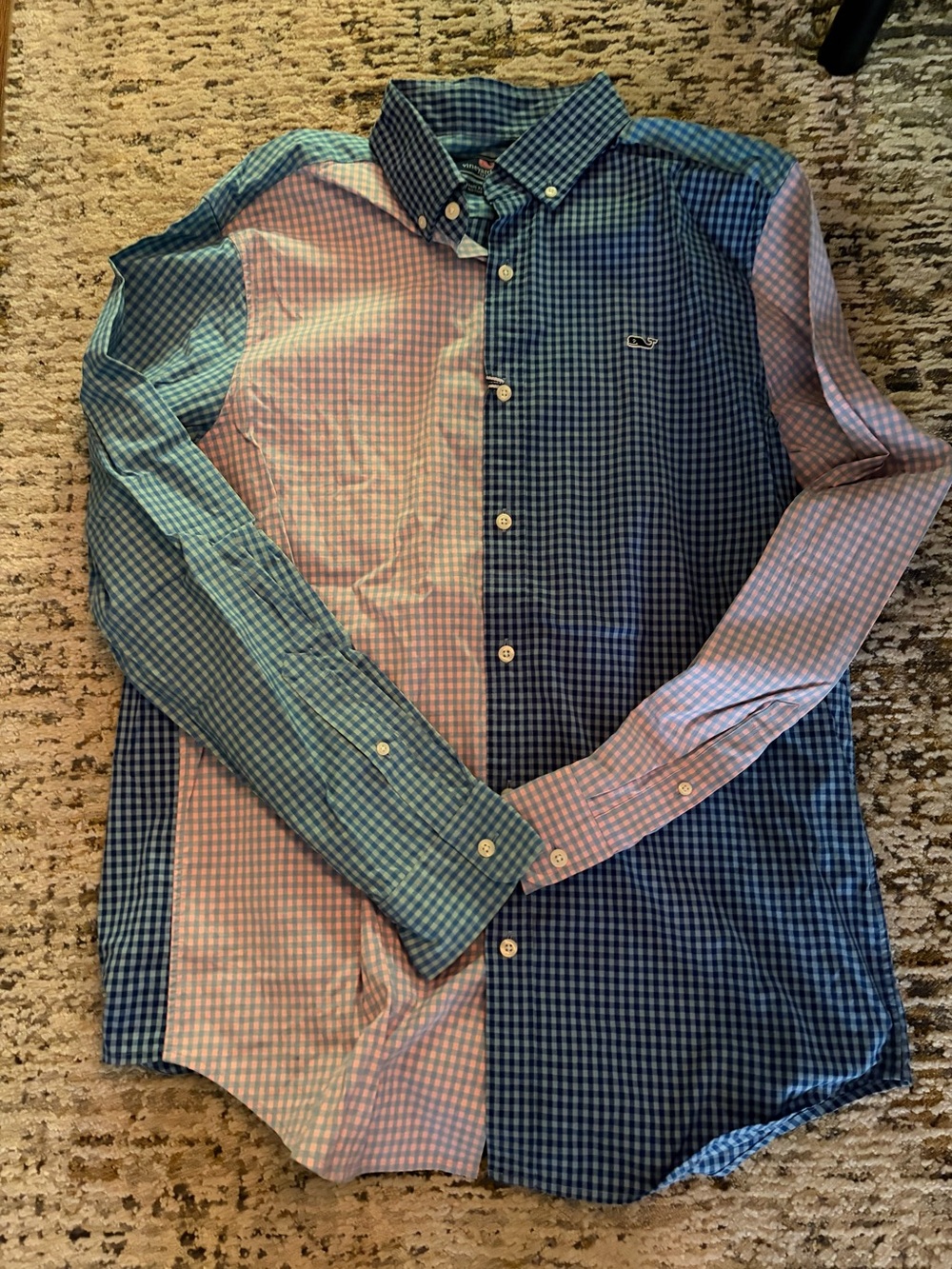 Vineyard Vines Men's Colorblock Check Button-Down Shirt - Blue & Pink size M